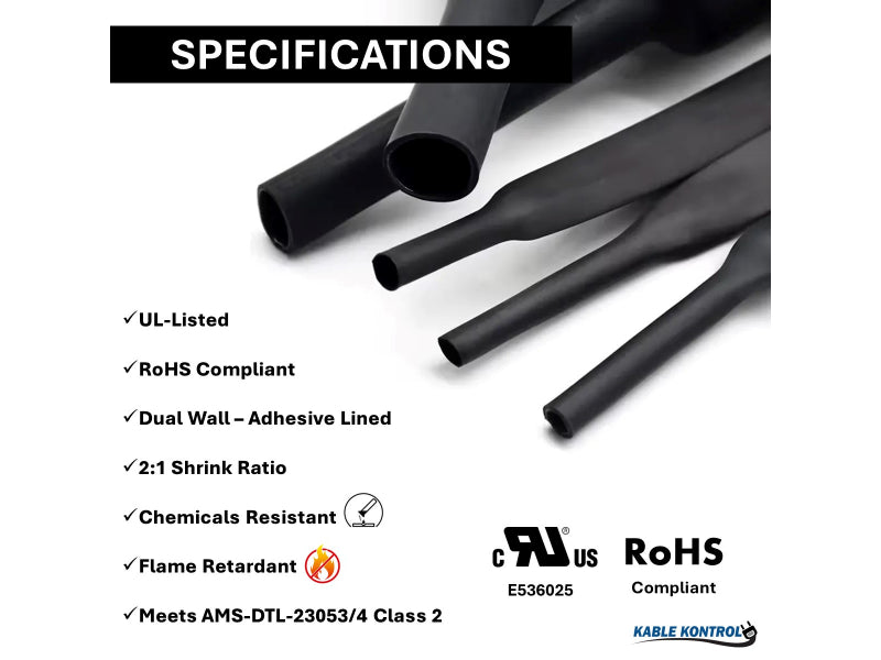 2:1 - Dual Wall Polyolefin Heat Shrink Tubing - Black