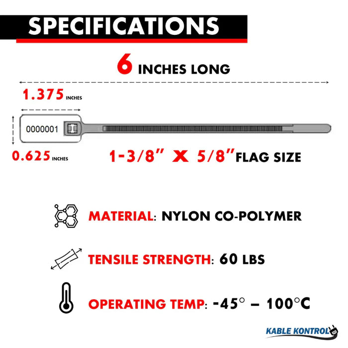 Serialized Flag Identification Numbered Cable Zip Ties