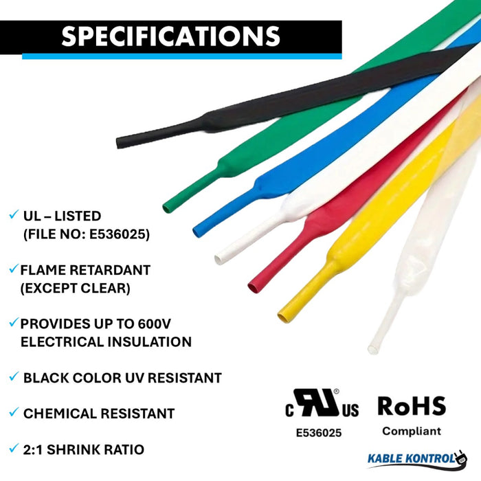 2:1 - Single Wall Polyolefin - Heat Shrink Tubing - Yellow