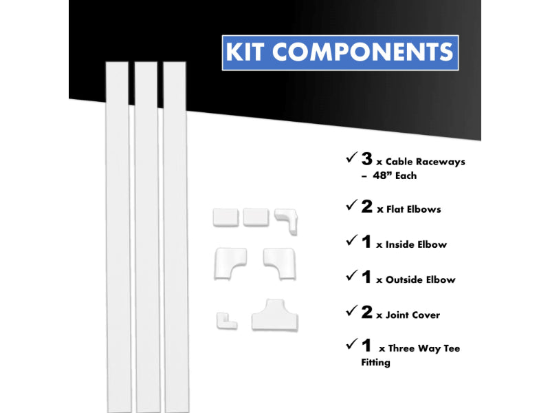 TV Wall Cord Cover Cable Raceway - 10 Piece Kit - 1.25" W x 0.43" H Channel Size