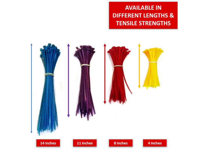 Zip Ties - 14" Long - 100 Pc Pk - Red color - Nylon - 50 Lbs Tensile Strength