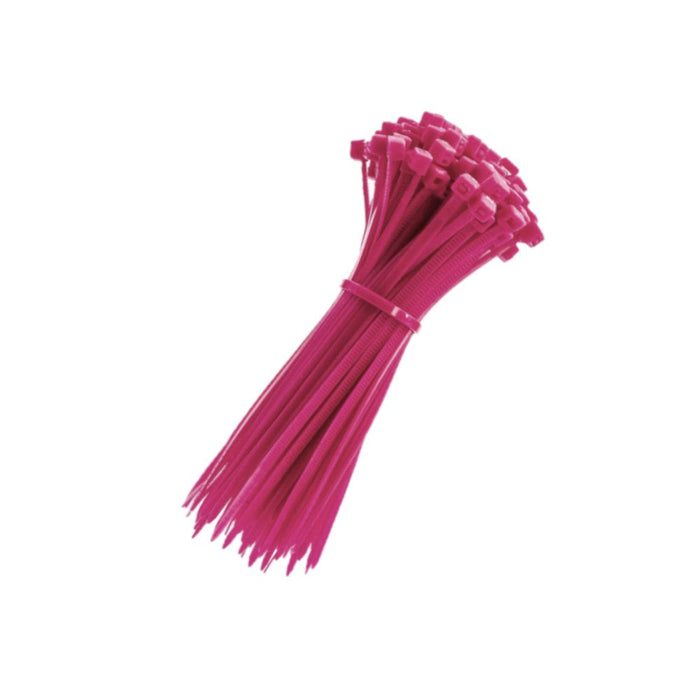 Zip Ties - 8" Long - 100 Pc Pk - Fluorescent Pink color - Nylon - 50 Lbs Tensile Strength