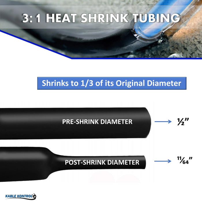 Adhesive Lined Heat Shrink Tubing - 3:1 Ratio - 1/2" ID - 50' Long - Black