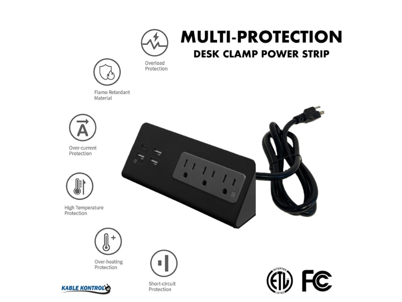 Desktop & Bedside Power Strip with USB C Port