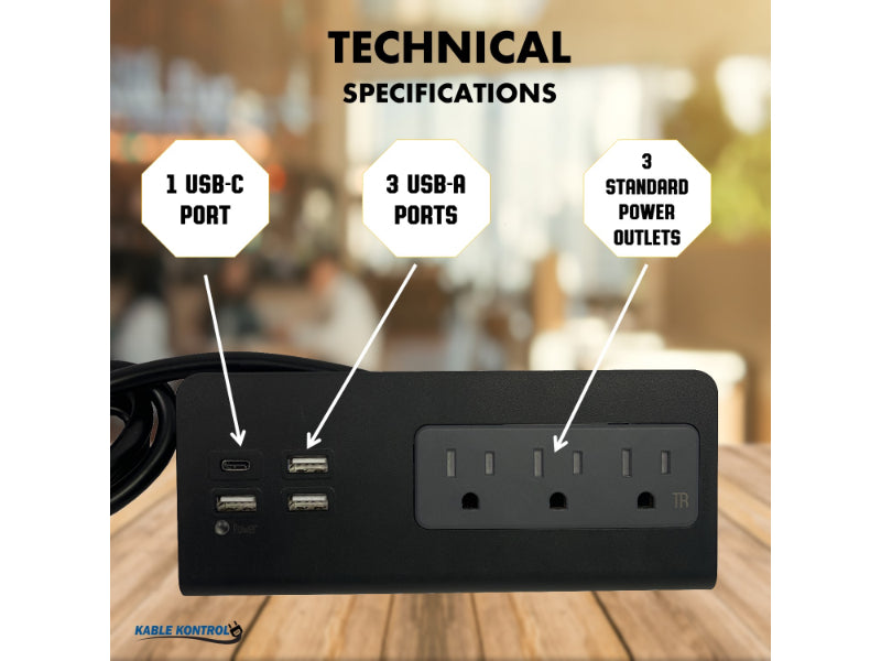 Desktop & Bedside Power Strip with USB C Port