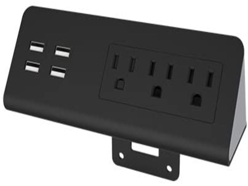 Desktop & Bedside Power Strip with 3 Power Outlets, 4 USB-A Ports - 4.9 Feet cord Black