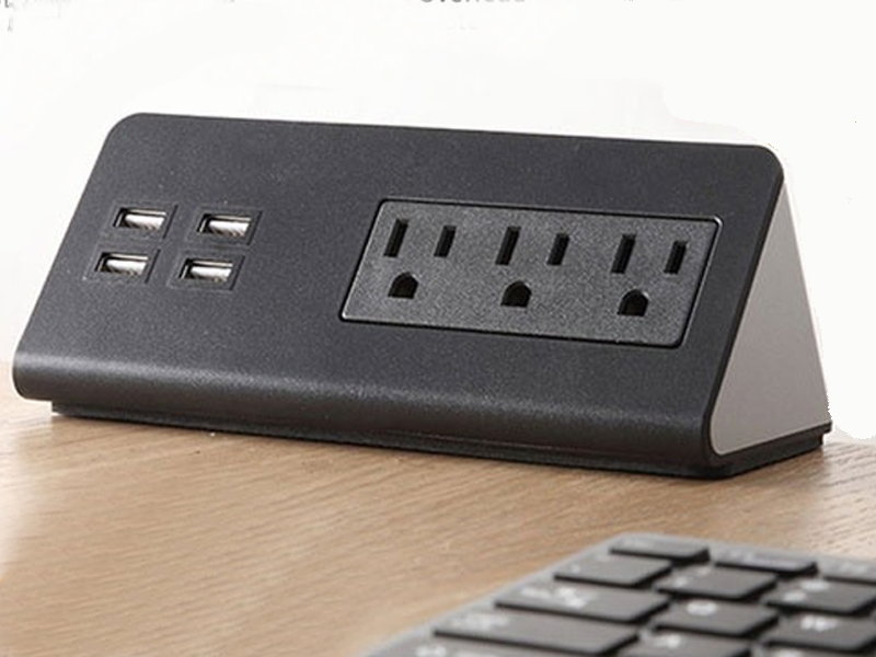 Desktop & Bedside Power Strip with 3 Power Outlets, 4 USB-A Ports - 4.9 Feet cord Black