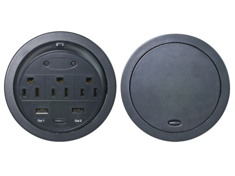 Powertap Desk Outlet Power Grommet - 3 Power Outlets + 2 Powered USB