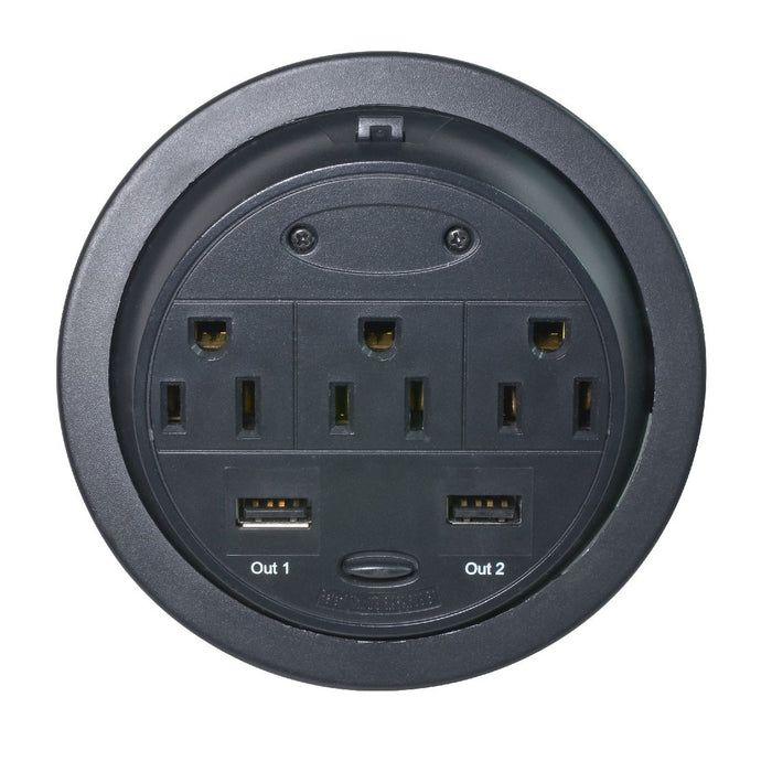 Powertap Desk Outlet Power Grommet - 3 Power Outlets + 2 Powered USB