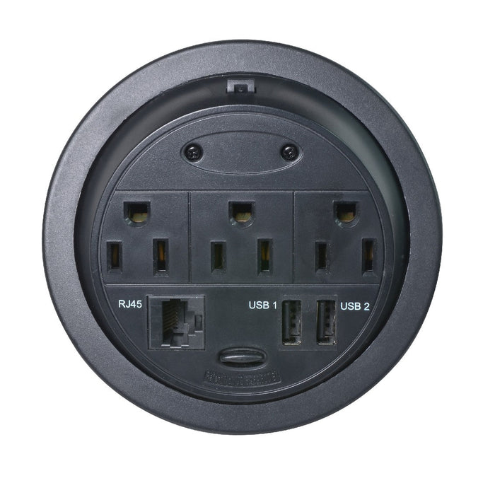 Powertap Desk Outlet Power Grommet - 3 Power Outlets + 1 Ethernet + 2 USB Ports