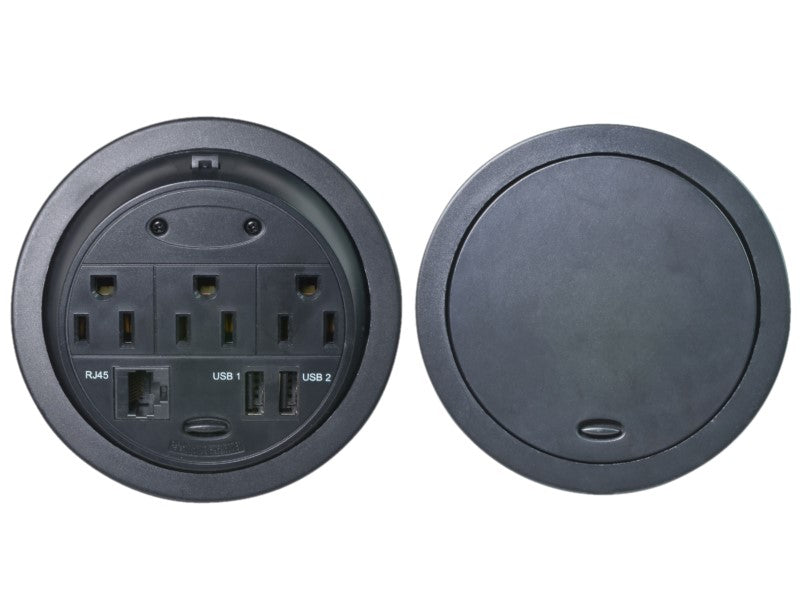 Powertap Desk Outlet Power Grommet - 3 Power Outlets + 1 Ethernet + 2 USB Ports