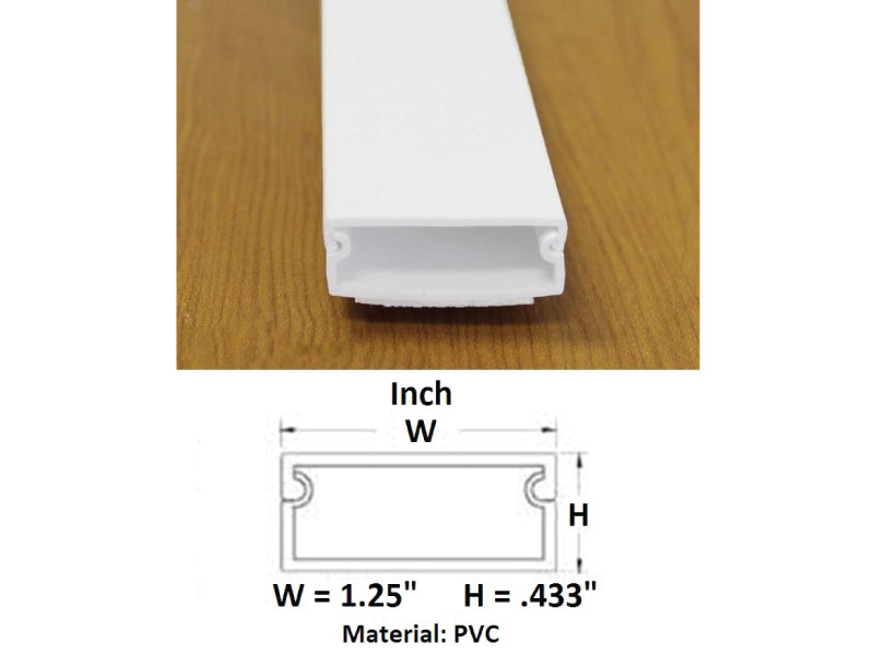 Wall Cord Cover Cable Raceway - 1.25" W x 0.43" H - 60" Long