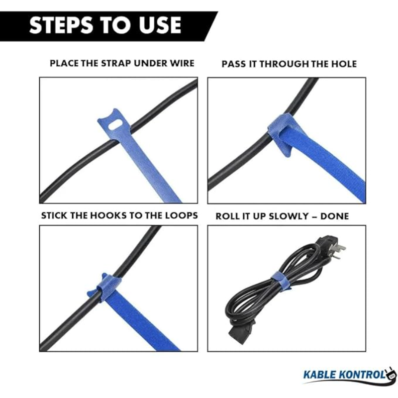 Kable Kontrol™ Hook and Loop Fastener Wraps - Black - 2